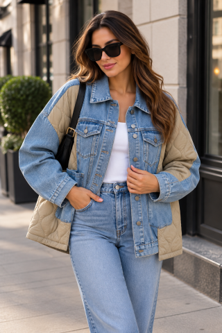 Produse - Geacă damă oversize din denim și material matlasat
