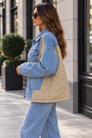 Geacă damă oversize din denim și material matlasat [2]