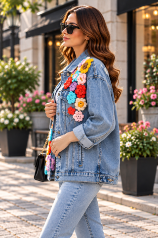 Geacă din denim cu flori croșetate, un plus de culoare și originalitate! [1]