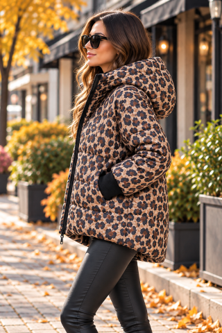 Produse - Geacă matlasată cu imprimeu leopard