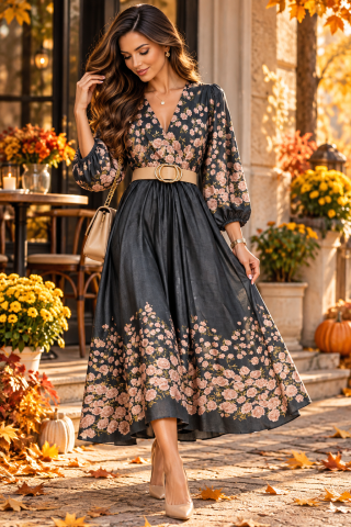 Produse - Rochie lunga cu imprimeu floral