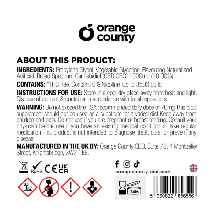 Vaporizator CBD + CBG, Orange County CBD, Kiwi Guava Passion Fruit, 1000mg [2]