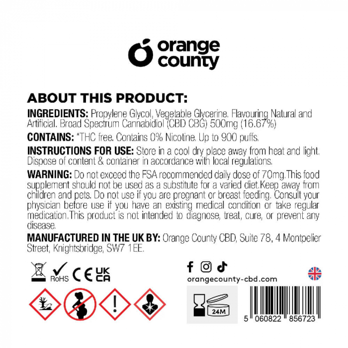 Vaporizator CBD + CBG, Orange County CBD, Mango Ice, 500mg [3]