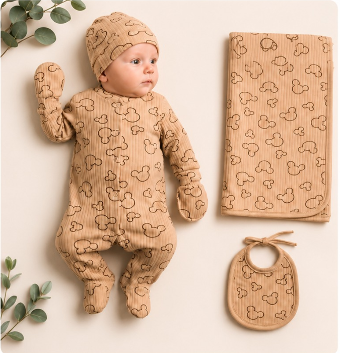 Set cadou pentru bebeluși – Body cu capse, păturică, căciuliță și babețică (0–3 luni) [3]