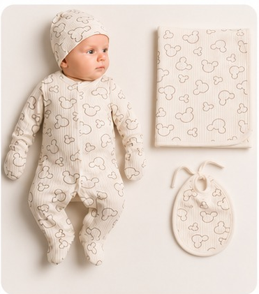 Set cadou pentru bebeluși – Body cu capse, păturică, căciuliță și babețică (0–3 luni) [4]