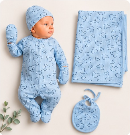Set cadou pentru bebeluși – Body cu capse, păturică, căciuliță și babețică (0–3 luni) [2]