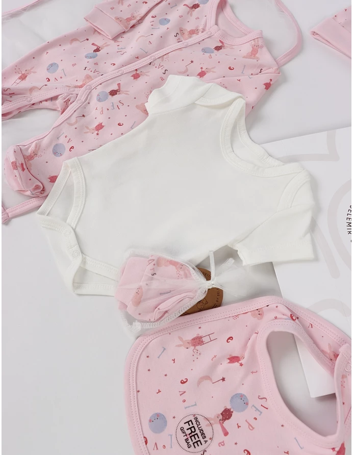 Produse - Set cadou 5 piese, stars rabbit, roz
