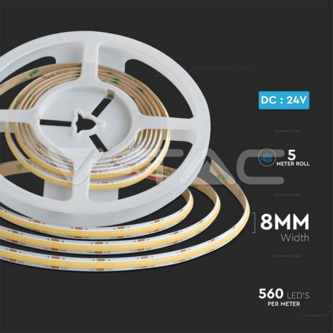 V‑TAC Bandă LED SMD 2835 COB 8 mm 3in1 18W/m – Iluminat interior decorativ [1]