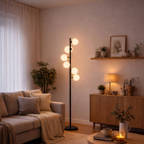 Lampadare - Lampadar Azzardo SYBILLA 6 FLOOR BK crom lucios cu globuri alb mat AZ4405