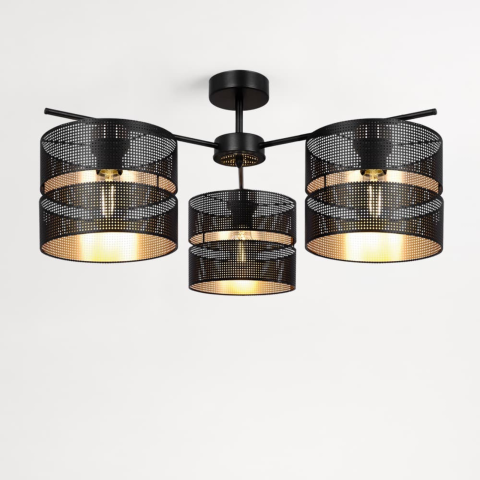 Iluminat decorativ - Plafonieră K-5502 MALAVI 3x27 negru auriu