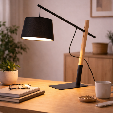 Veioze - Lampă de masă GARDA TABLE BK negru cu abajur textil AZ1548