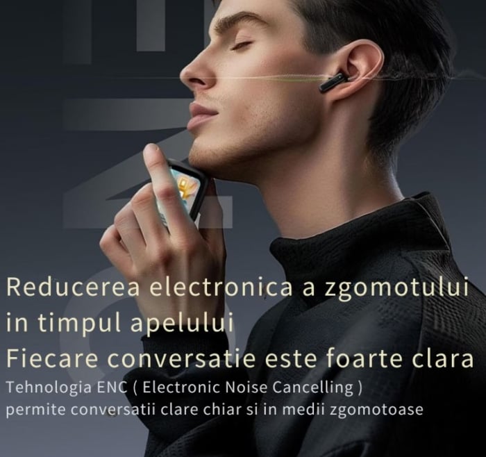Casti Wireless Inteligente CELhome cu Ecran Tactil 2.01 inch, Bluetooth 5.4, Reducere Dubla a Zgomotului ANC si ENC, Sunet Stereo HD, Autonomie 5 Ore, Cu Cablu Incarcare si 3 Seturi de dopuri din sili [11]