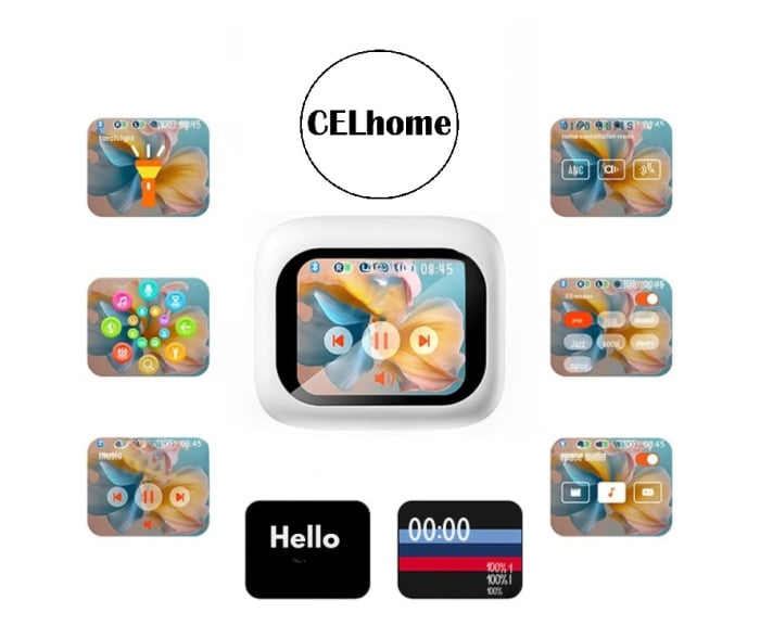 Casti Wireless Inteligente CELhome cu Ecran Tactil 2.01 inch, Bluetooth 5.4, Reducere Dubla a Zgomotului ANC si ENC, Sunet Stereo HD, Autonomie 5 Ore, Cu Cablu Incarcare si 3 Seturi de dopuri din sili [12]