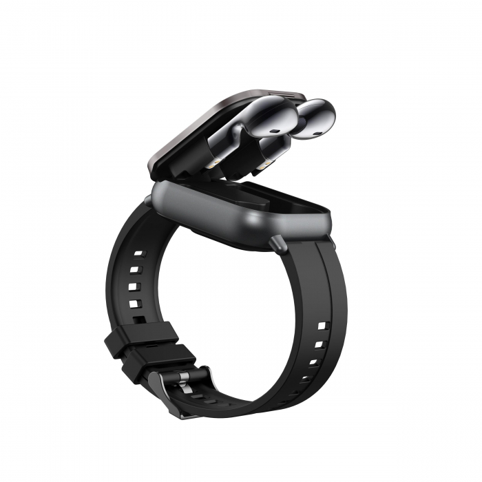 Ceas Smartwatch cu Casti Bluetooth Incorporate, Curea Silicon, 2 in 1, CELhome D8, Ritm Cardiac, Tensiune Arteriala, Monitorizarea Somnului, Fitness, Negru + 1 x Curea Metalica [14]