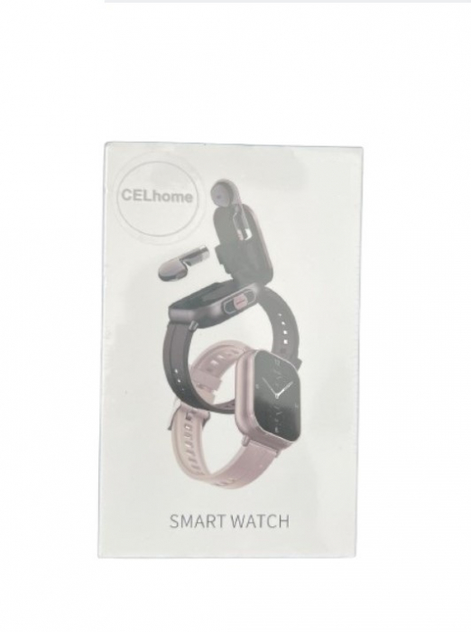 Ceas Smartwatch cu Casti Bluetooth Incorporate, Curea Silicon, 2 in 1, CELhome D8, Ritm Cardiac, Tensiune Arteriala, Monitorizarea Somnului, Fitness, Negru + 1 x Curea Metalica [21]