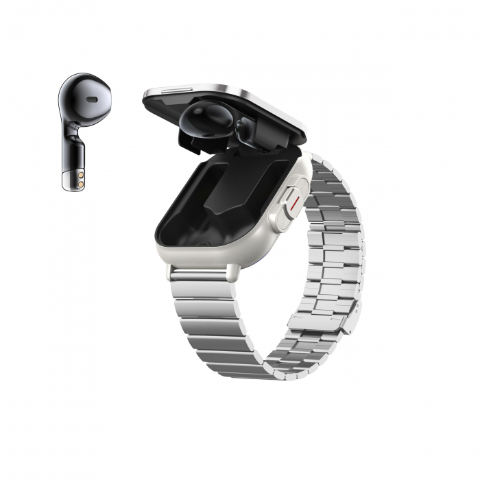 Ceas Smartwatch cu Casti Bluetooth Incorporate, Curea Silicon, 2 in 1, CELhome D8, Ritm Cardiac, Tensiune Arteriala, Monitorizarea Somnului, Fitness, Silver + 1 x Curea Metalica [11]