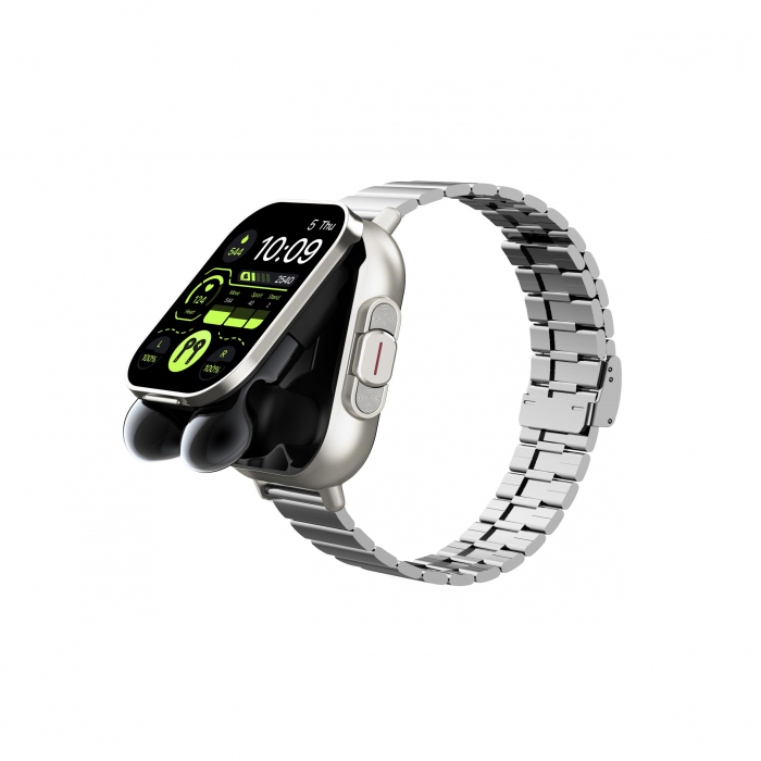 Ceas Smartwatch cu Casti Bluetooth Incorporate, Curea Silicon, 2 in 1, CELhome D8, Ritm Cardiac, Tensiune Arteriala, Monitorizarea Somnului, Fitness, Silver + 1 x Curea Metalica [19]