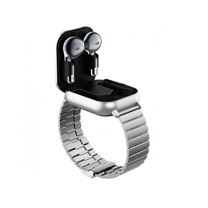 Ceas Smartwatch cu Casti Bluetooth Incorporate, Curea Silicon, 2 in 1, CELhome D8, Ritm Cardiac, Tensiune Arteriala, Monitorizarea Somnului, Fitness, Silver + 1 x Curea Metalica [14]