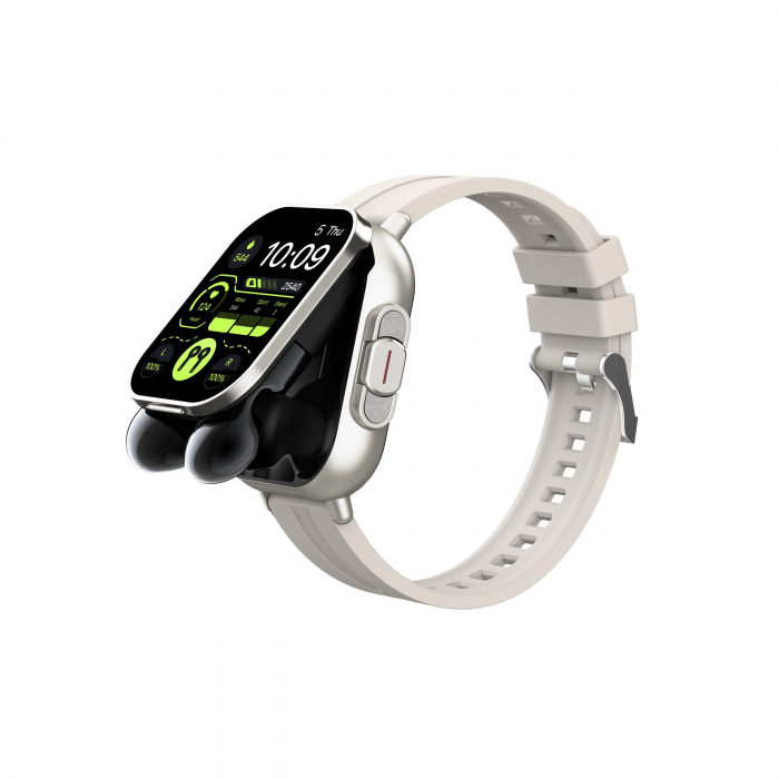 Ceas Smartwatch cu Casti Bluetooth Incorporate, Curea Silicon, 2 in 1, CELhome D8, Ritm Cardiac, Tensiune Arteriala, Monitorizarea Somnului, Fitness, Silver + 1 x Curea Metalica [12]