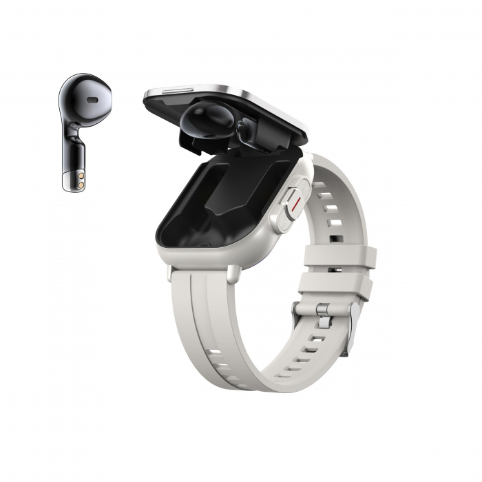 Ceas Smartwatch cu Casti Bluetooth Incorporate, Curea Silicon, 2 in 1, CELhome D8, Ritm Cardiac, Tensiune Arteriala, Monitorizarea Somnului, Fitness, Silver + 1 x Curea Metalica [5]