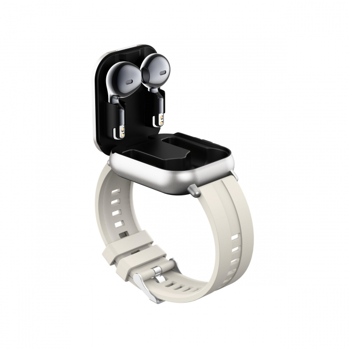 Ceas Smartwatch cu Casti Bluetooth Incorporate, Curea Silicon, 2 in 1, CELhome D8, Ritm Cardiac, Tensiune Arteriala, Monitorizarea Somnului, Fitness, Silver + 1 x Curea Metalica [4]