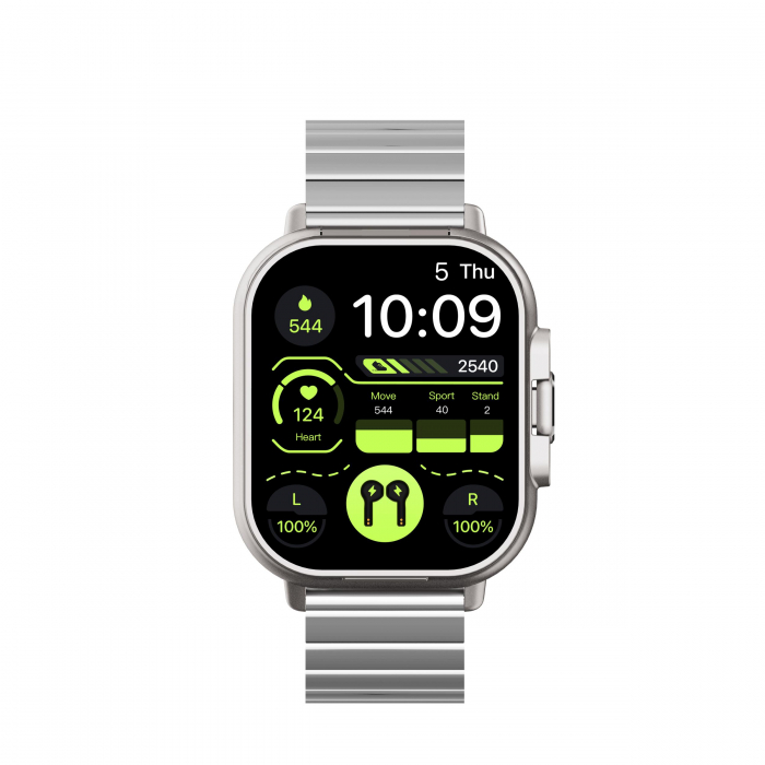 Ceas Smartwatch cu Casti Bluetooth Incorporate, Curea Silicon, 2 in 1, CELhome D8, Ritm Cardiac, Tensiune Arteriala, Monitorizarea Somnului, Fitness, Silver + 1 x Curea Metalica [18]