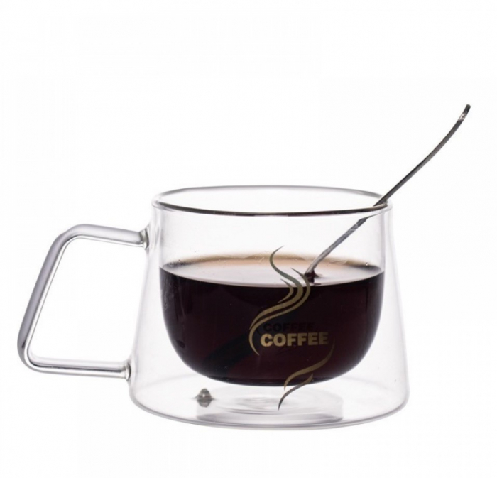 Ceasca Cafea 200 ml, Sticla cu Pereti Dubli, Termorezistenta, Model Rotund, Mesaj Coffee - CELhome [6]