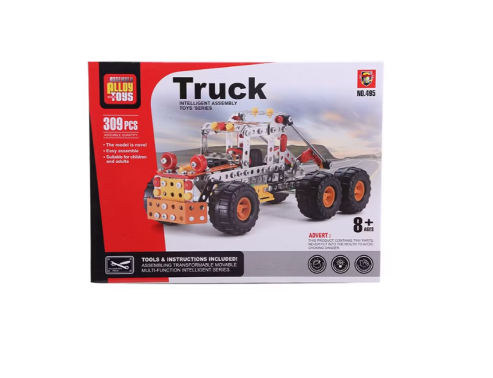 Constructie metalica camion cu 6 roti 309 piese jucarie educativa STEM cu unelte incluse [4]
