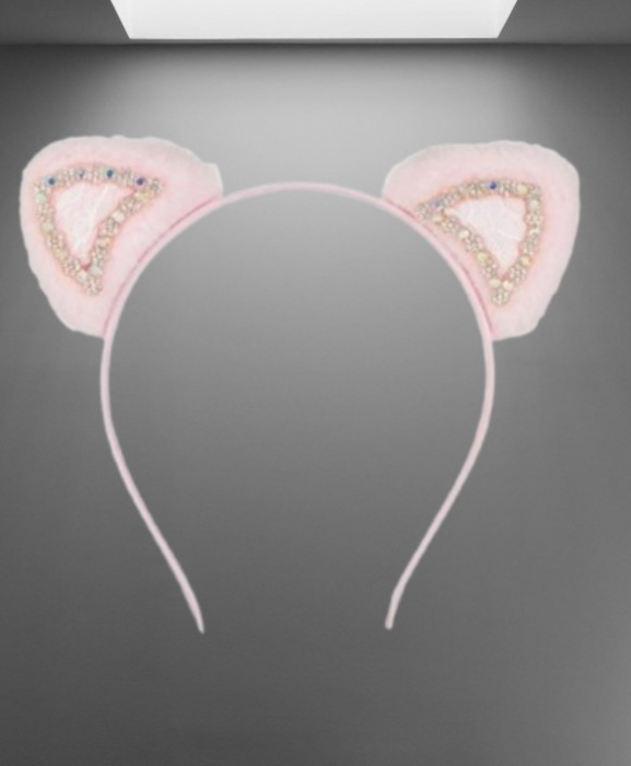 Coronita CELhome, Par Roz cu Urechi din Imitatie de Blana, Dantela si Strass – Accesoriu Elegant pentru Copii [4]