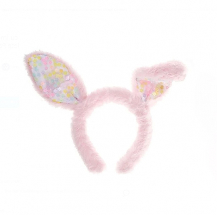 Coronita de Par CELhome cu Imitatie de Blana Roz si Urechi de Iepure cu Paiete Pastel – Accesoriu pentru Copii [4]