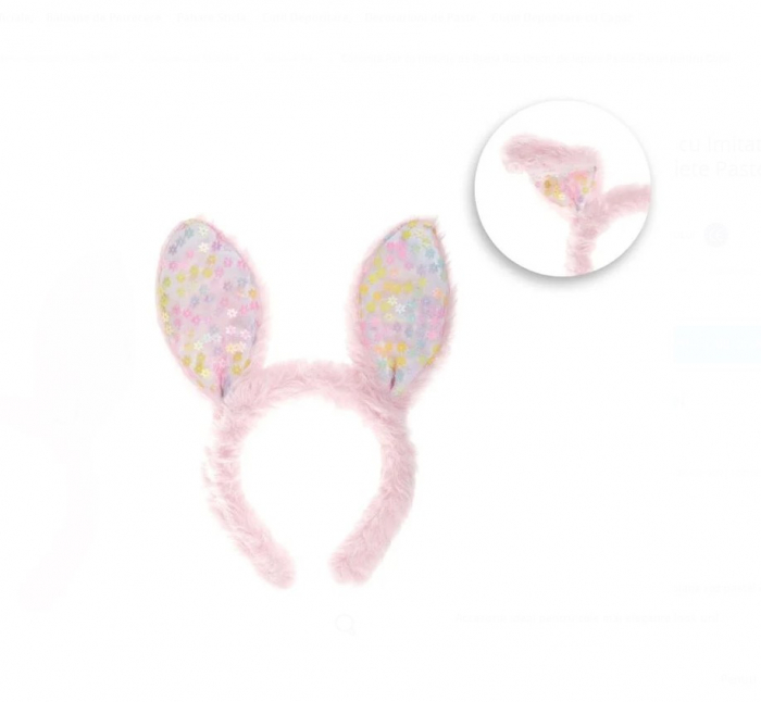 Coronita de Par CELhome cu Imitatie de Blana Roz si Urechi de Iepure cu Paiete Pastel – Accesoriu pentru Copii [2]