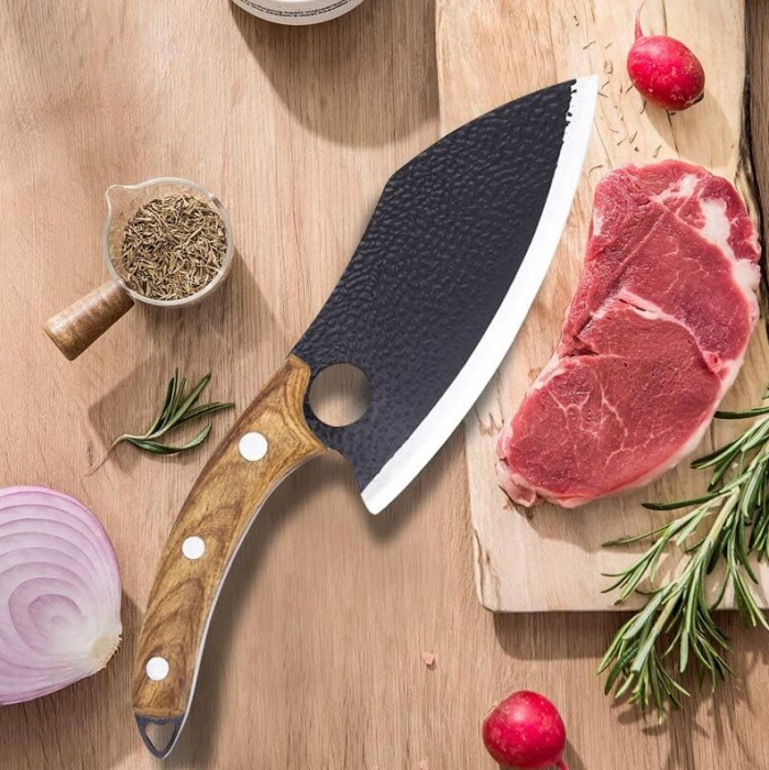 Cutit tip satar pentru transat carne si tocat legume cu teaca din piele, lama 165 mm, lungime 285 mm, 306 g, maner 120 mm [4]