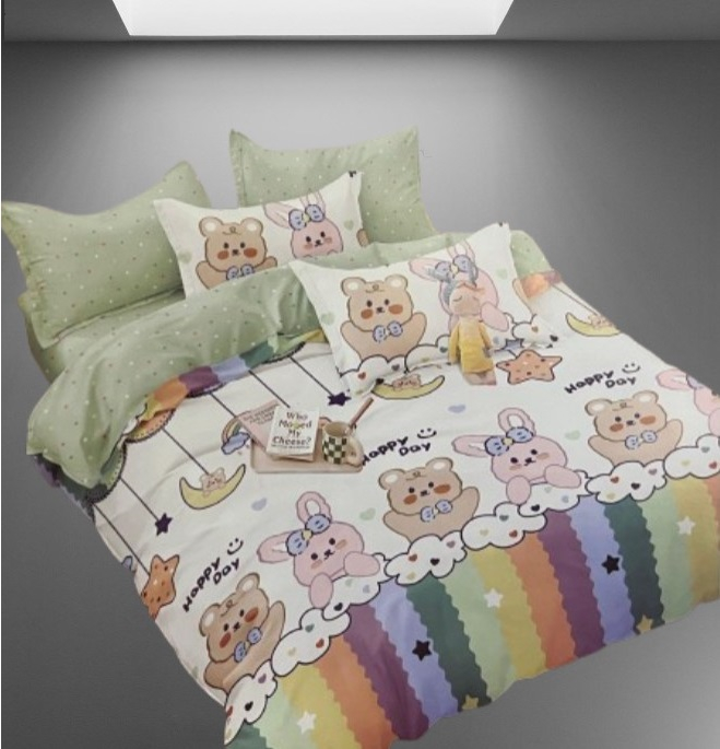 Lenjerie de pat 4 piese CELhome, bumbac satinat, model animat cu ursuleti multicolor– Cearceaf pat cu elastic 180 x 200 cm, Cearceaf pilota 200 x 230 cm, 2 Fete de perna 55 x 75 cm [5]
