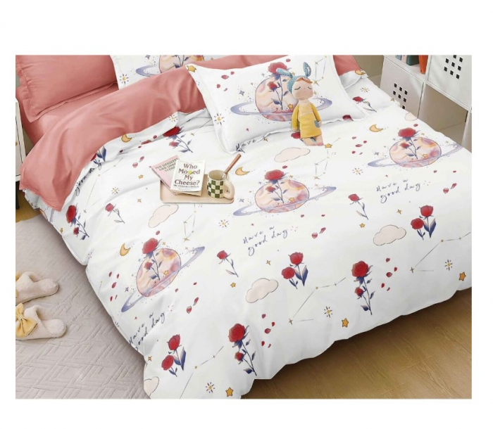 Lenjerie de pat 4 piese CELhome, bumbac satinat, model Univers Floral – Cearceaf pat cu elastic 180 x 200 cm, Cearceaf pilota 200 x 230 cm, 2 Fete de perna 55 x 75 cm [4]