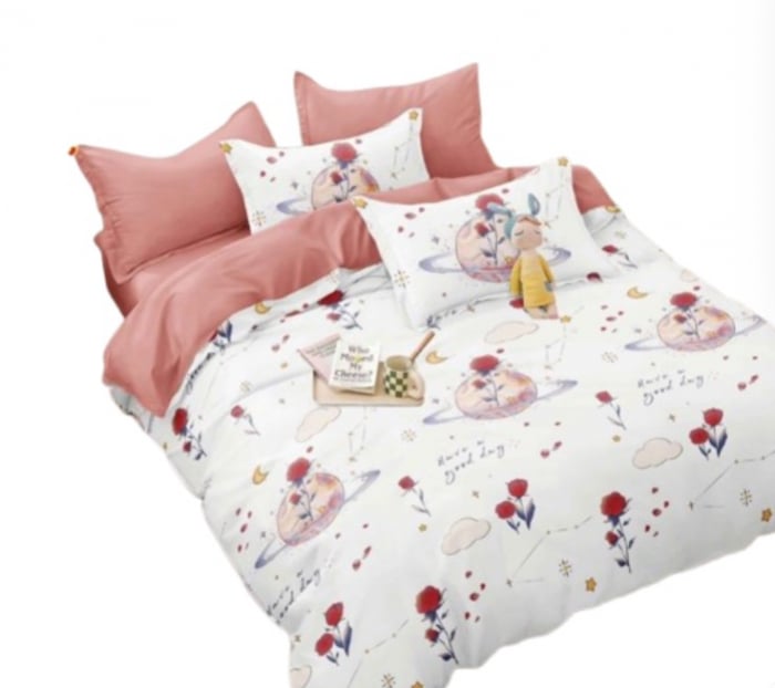 Lenjerie de pat 4 piese CELhome, bumbac satinat, model Univers Floral – Cearceaf pat cu elastic 180 x 200 cm, Cearceaf pilota 200 x 230 cm, 2 Fete de perna 55 x 75 cm [8]