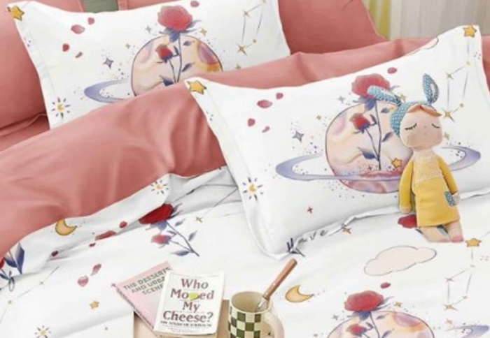 Lenjerie de pat 4 piese CELhome, bumbac satinat, model Univers Floral – Cearceaf pat cu elastic 180 x 200 cm, Cearceaf pilota 200 x 230 cm, 2 Fete de perna 55 x 75 cm [5]