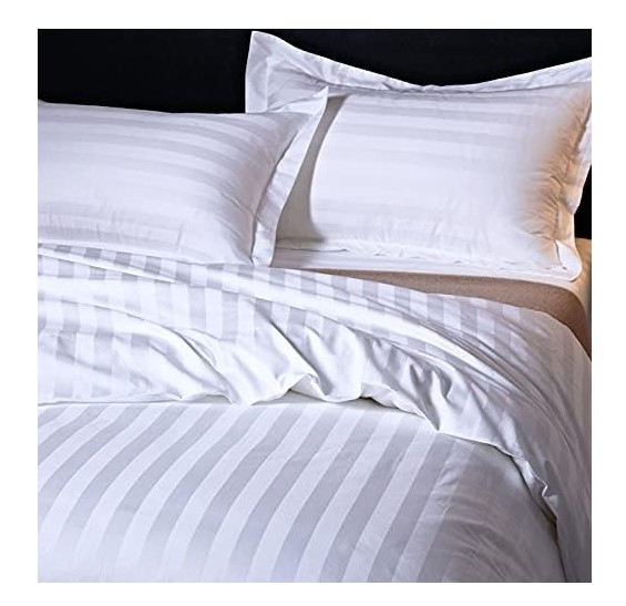 Lenjerie de pat 4 piese din damasc premium, pat dublu, 200x230 cm, cearceaf fara elastic, 2 fete de perna 50x70 cm, alb elegant [6]