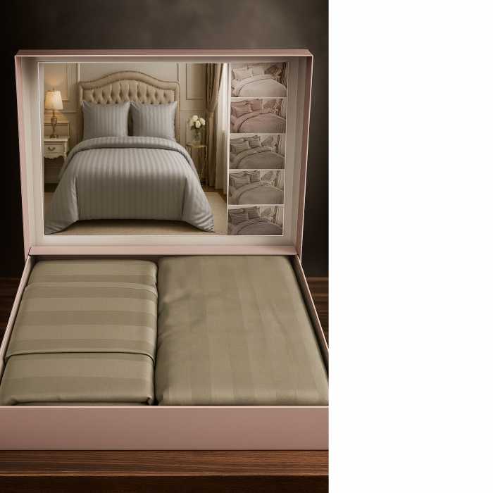Lenjerie de pat 4 piese din damasc premium, pat dublu, 200x230 cm, cearceaf fara elastic, 2 fete de perna 50x70 cm, gri elegant [2]