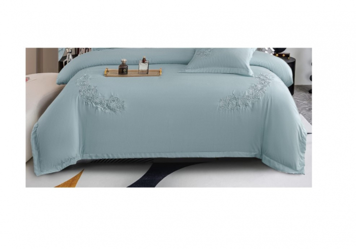 Lenjerie de pat 6 piese CELhome – model matrimonial cu Broderie, Cearceaf de pat cu elastic 180 x 200cm, Cearceaf pilota 200x230 cm, ambalaj premium, pentru 2 persoane, Albastru [6]