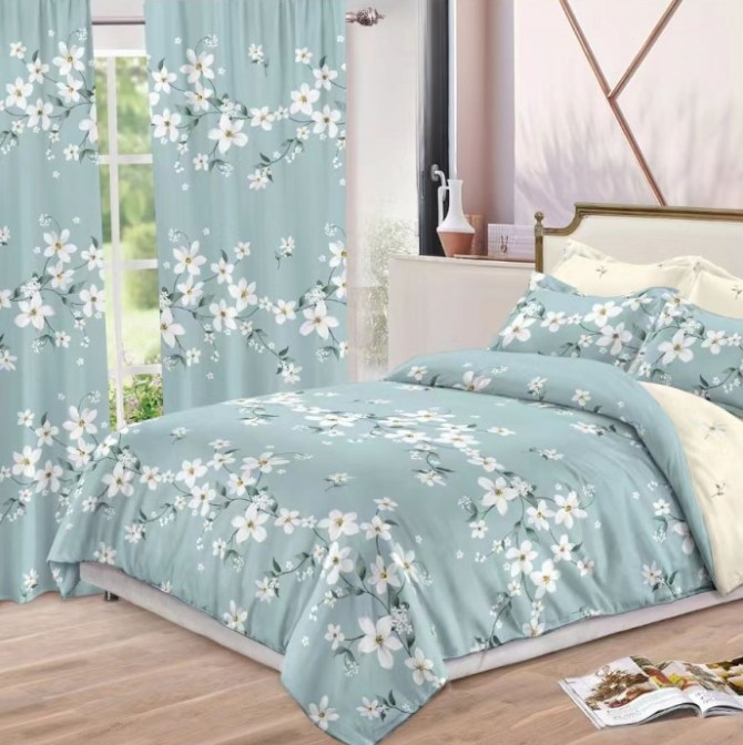 Lenjerie de pat 6 piese cu doua fete – CELhome – Cearceaf pilota 200 x 230 cm, Cearceaf de pat 240 x 250 cm, 2 Fete de perna 70 x 70 cm, 2 Fete de perna 55 x 75 cm, Model Floral, Bleu [4]