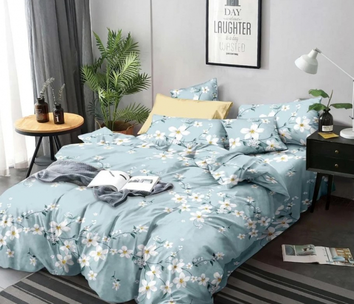 Lenjerie de pat 6 piese cu doua fete – CELhome – Cearceaf pilota 200 x 230 cm, Cearceaf de pat 240 x 250 cm, 2 Fete de perna 70 x 70 cm, 2 Fete de perna 55 x 75 cm, Model Floral, Bleu [3]