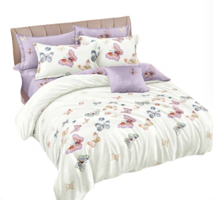Lenjerie de pat 6 piese cu doua fete – CELhome – Cearceaf pilota 200 x 230 cm, Cearceaf de pat fara elastic 240 x 250 cm, 2 Fete de perna 70 x 70 cm, 2 Fete de perna 55 x 75 cm, Model Fluturi, Violet- [4]