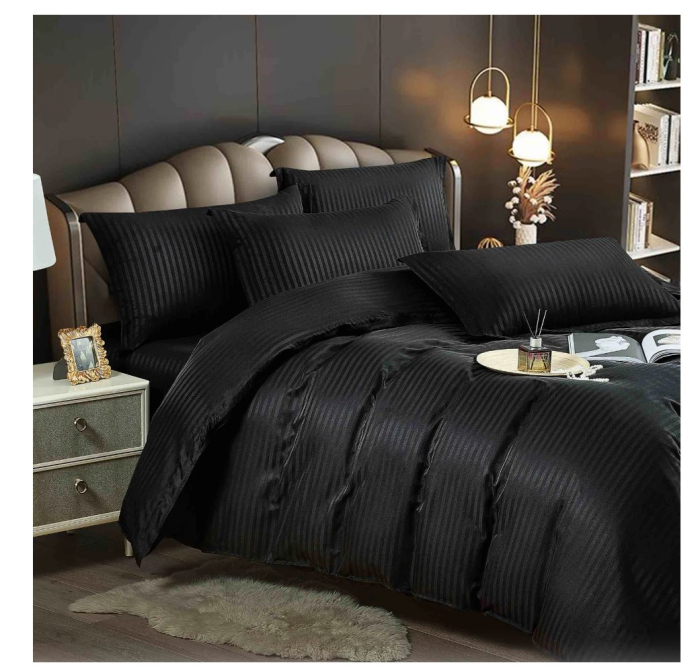 Lenjerie de Pat Model Damasc 6 piese, Cearceaf  de Pat cu Elastic 180x200, Cearceaf Pilota 200x230, 4 fete perna 70x70 55x80, Negru [4]