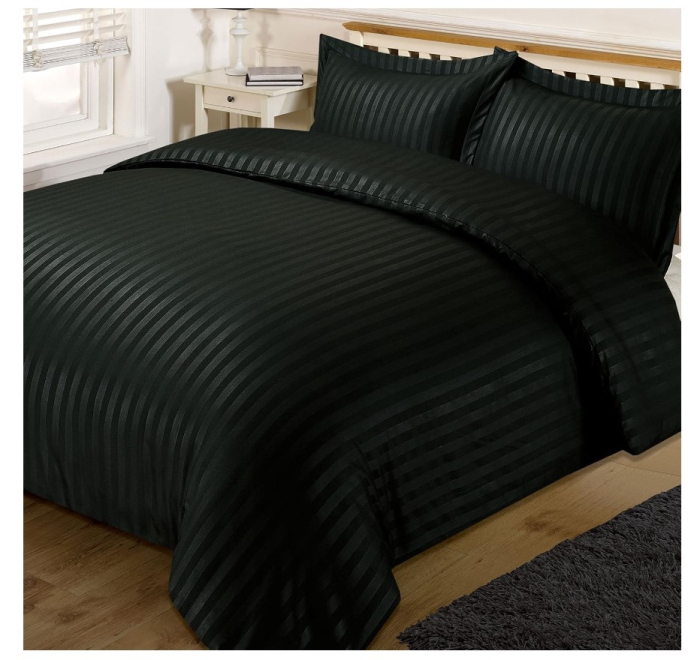 Lenjerie de Pat Model Damasc 6 piese, Cearceaf  de Pat cu Elastic 180x200, Cearceaf Pilota 200x230, 4 fete perna 70x70 55x80, Negru [8]