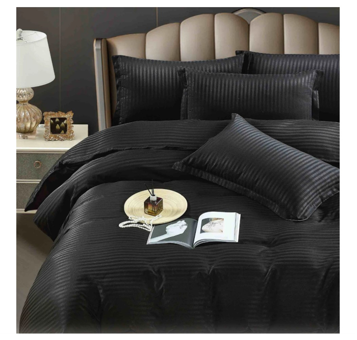 Lenjerie de Pat Model Damasc 6 piese, Cearceaf  de Pat cu Elastic 180x200, Cearceaf Pilota 200x230, 4 fete perna 70x70 55x80, Negru [3]