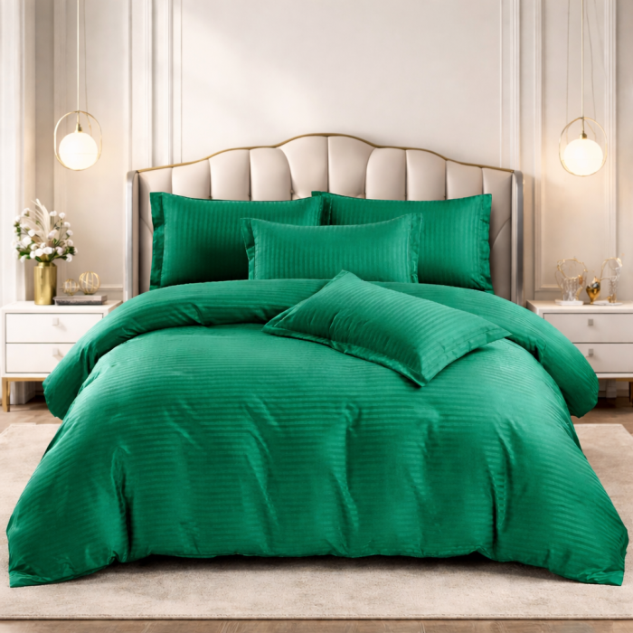 Lenjerie de Pat Model Damasc 6 piese, Cearceaf  de Pat cu Elastic 180x200, Cearceaf Pilota 200x230, 4 fete perna 70x70 55x80, Verde [8]