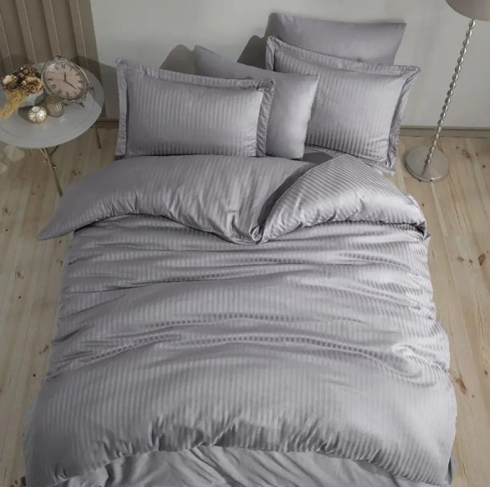 Lenjerie de pat Matrimonial Tip Damasc, 6 piese, Cearceaf de pat cu elastic 180 x 200 cm, Cearceaf pilota cu fermoar 200 x 230 cm, 4 fete de perna, Gri [4]