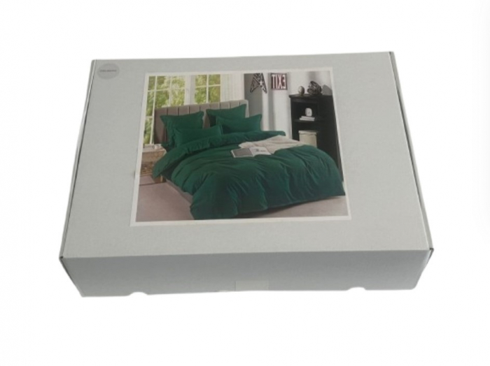 Lenjerie de pat Matrimonial Tip Damasc, 6 piese, Cearceaf de pat cu elastic 180 x 200 cm, Cearceaf pilota cu fermoar 200 x 230 cm, 4 fete de perna,  Verde [6]