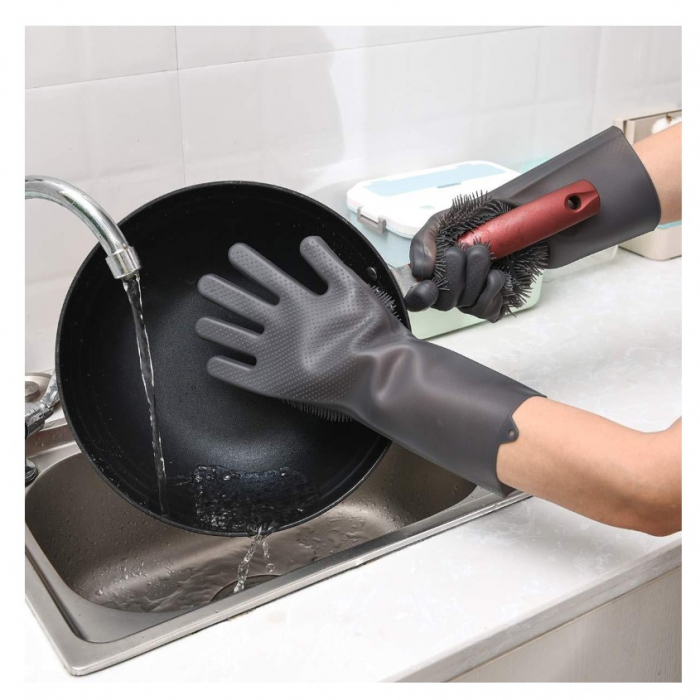Manusi de silicon pentru spalat vase si curatare, termorezistente, reutilizabile, culoare gri [3]