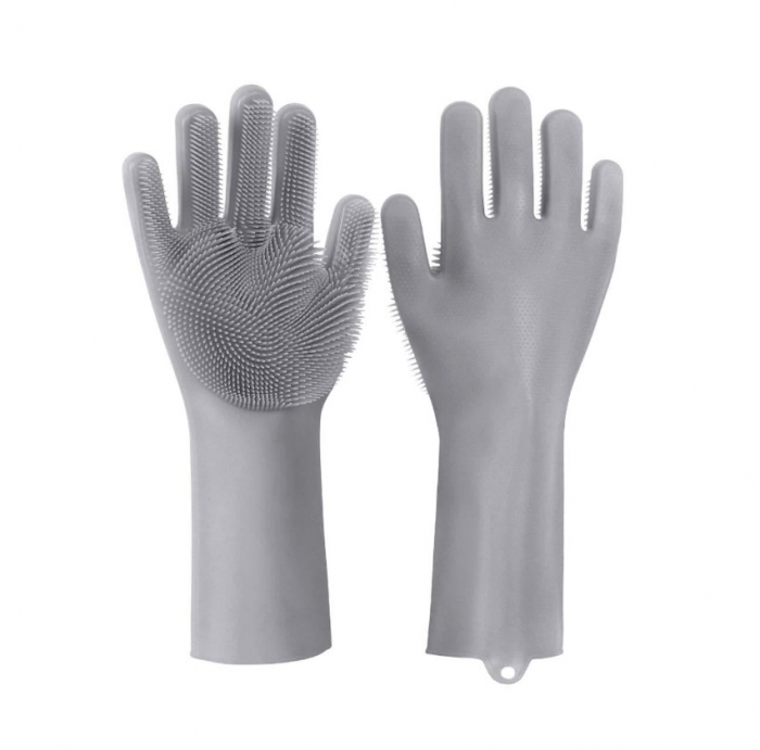 Manusi de silicon pentru spalat vase si curatare, termorezistente, reutilizabile, culoare gri [2]